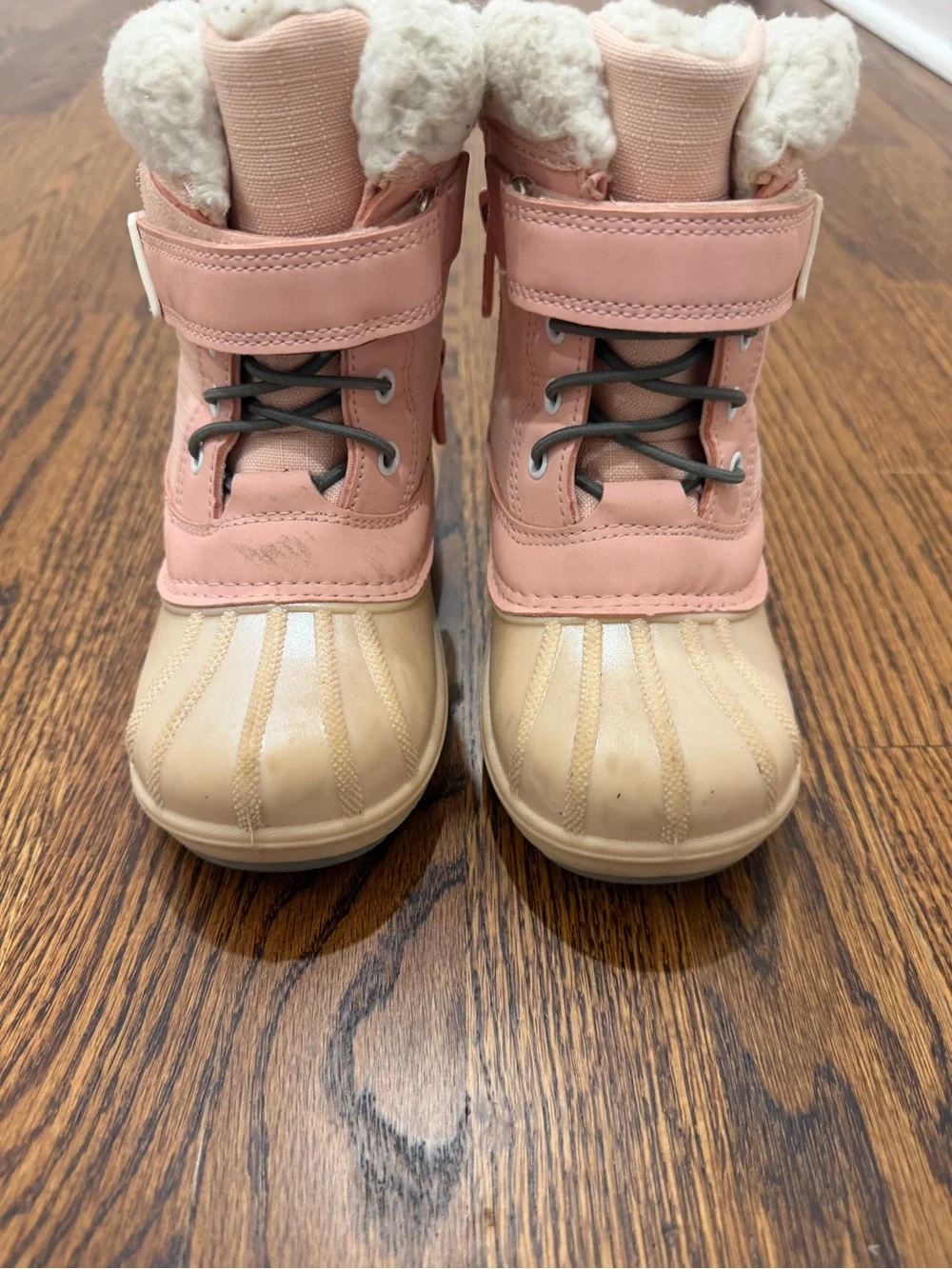 Cat & Jack Pink and Cream Kids Snow Boots with Faux Fur Collar